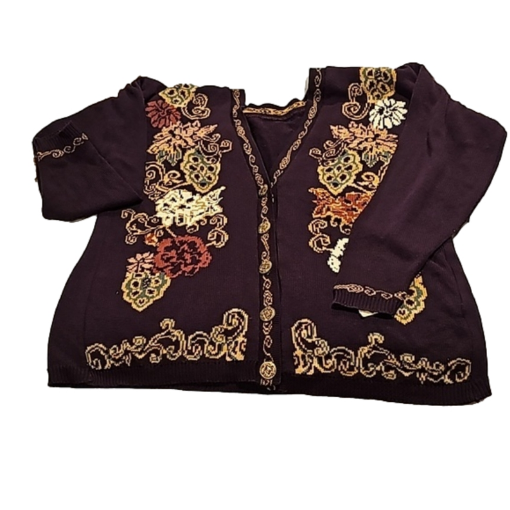 Norton McNaughten vintage cardigan 1X purple brass buttons